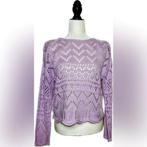 Top Pointelle Cropped Knit Sweater Cotton/ Acrylic